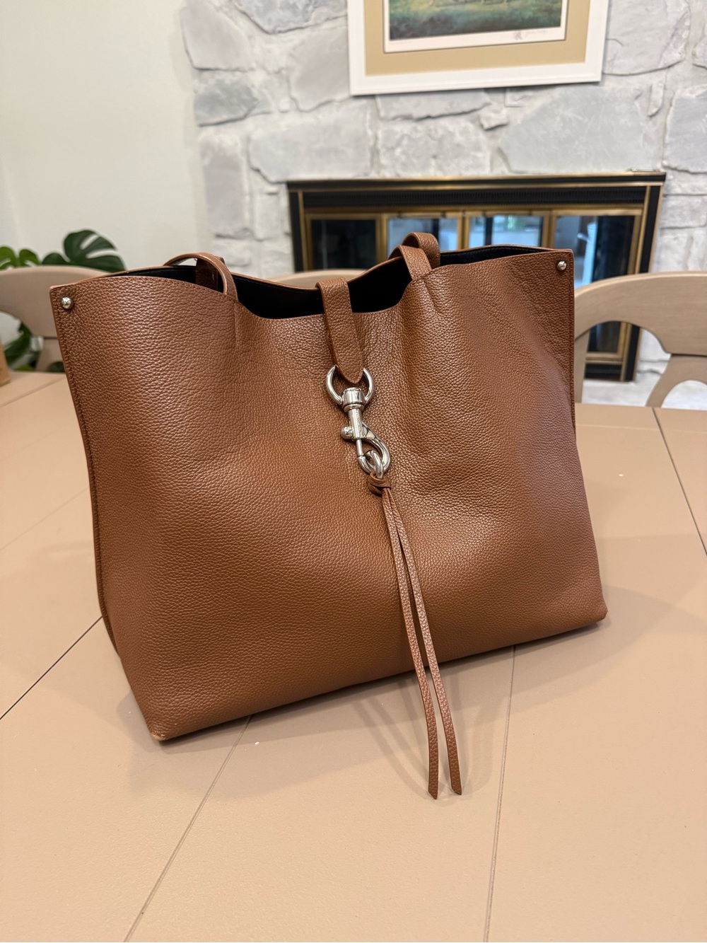 Rebecca Minkoff Brown Leather Tote Bag with Silver Hardware